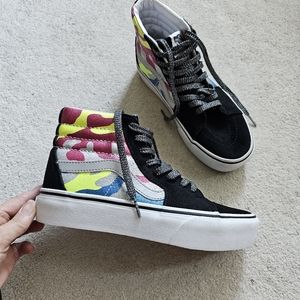 NEW Womens Vans SK8-Hi Platform 2 After Dark Camo Reflective True White Shoes
